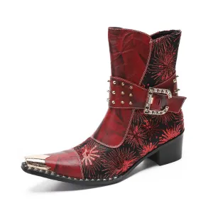 2023 New Rivet Cowboy Boots Pointed Toe Thick Heels Metal Rivets Embroidered Brand Martin Boots Chelsea Boots Trendy Boots