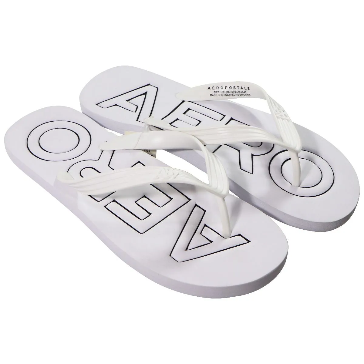 AEROPOSTALE Logo Flip-Flops - White / Logo (Size: US Large - 10/11)