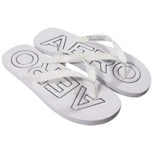 AEROPOSTALE Logo Flip-Flops - White / Logo (Size: US Large - 10/11)