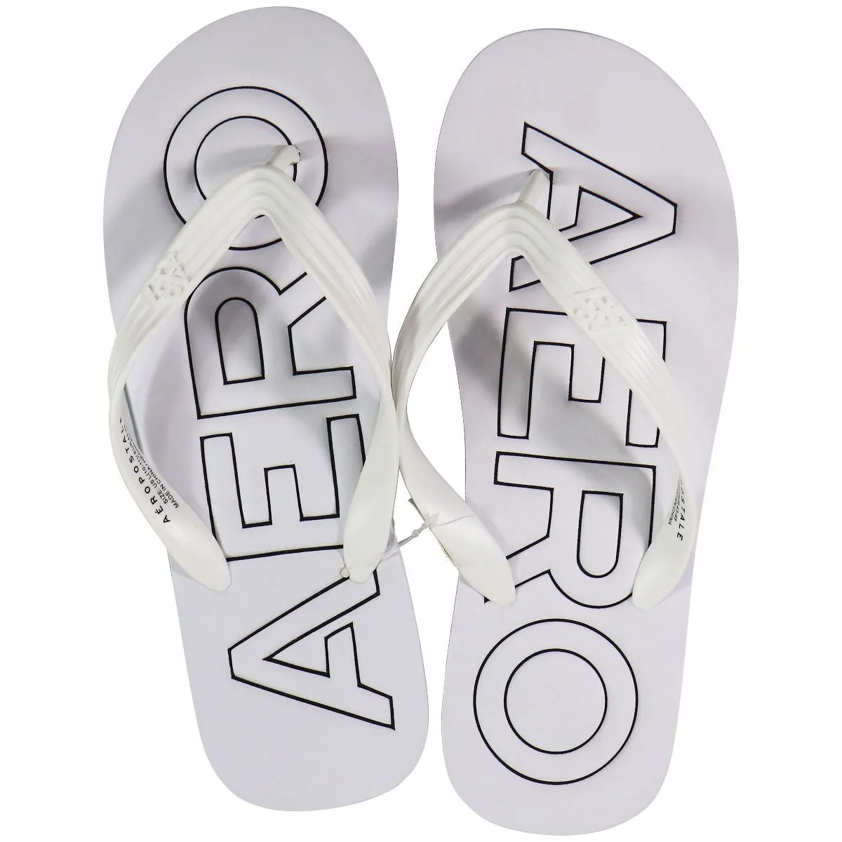 AEROPOSTALE Logo Flip-Flops - White / Logo (Size: US Large - 10/11)