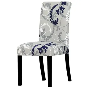 Beige Black Floral Printed Stretchable Chair Protector Cover