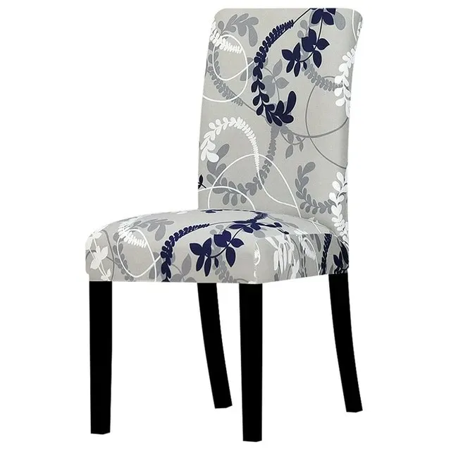 Beige Black Floral Printed Stretchable Chair Protector Cover