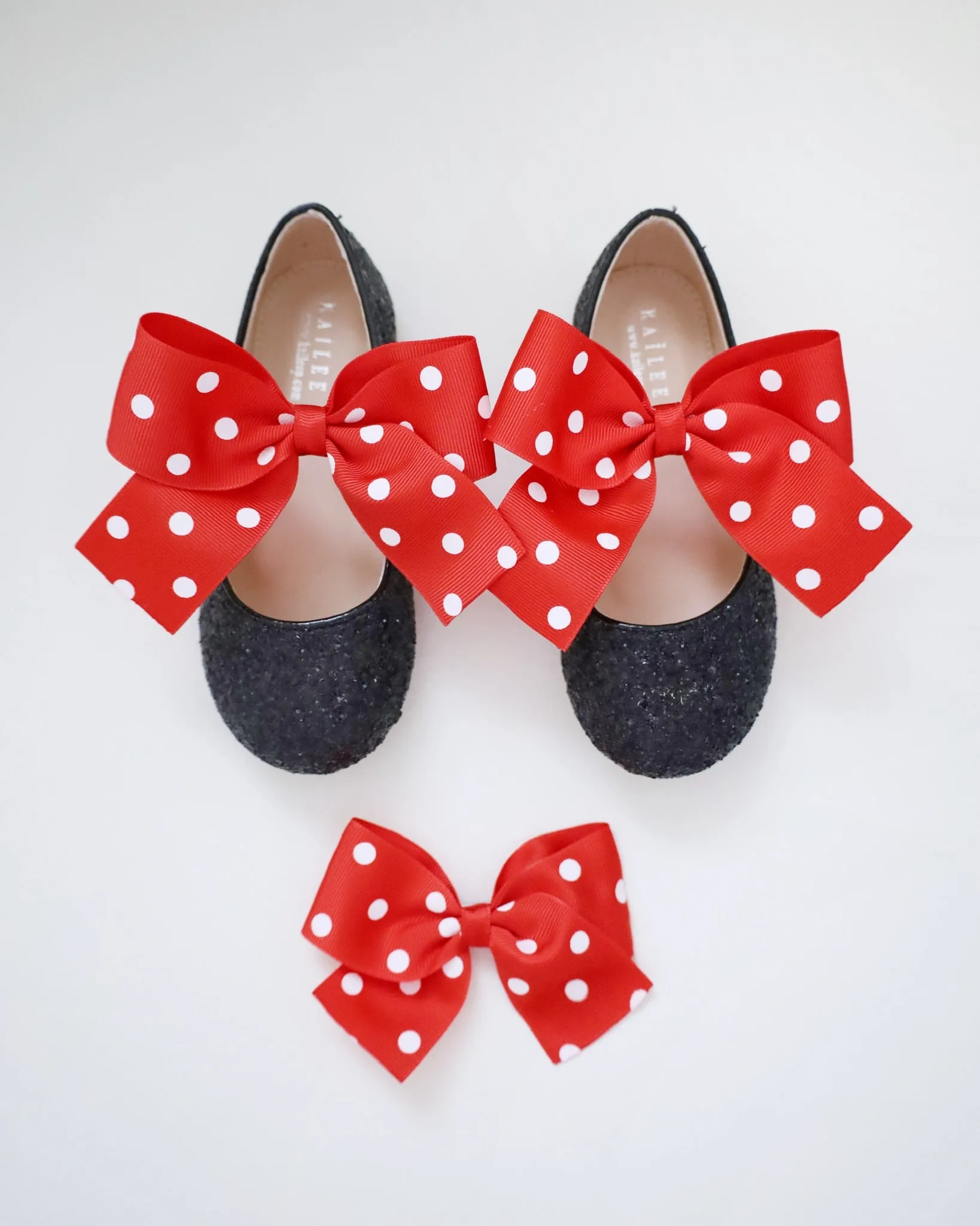 Black Rock Glitter Mary Jane with Red Polka Dot Grosgrain Bow