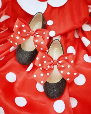 Black Rock Glitter Mary Jane with Red Polka Dot Grosgrain Bow