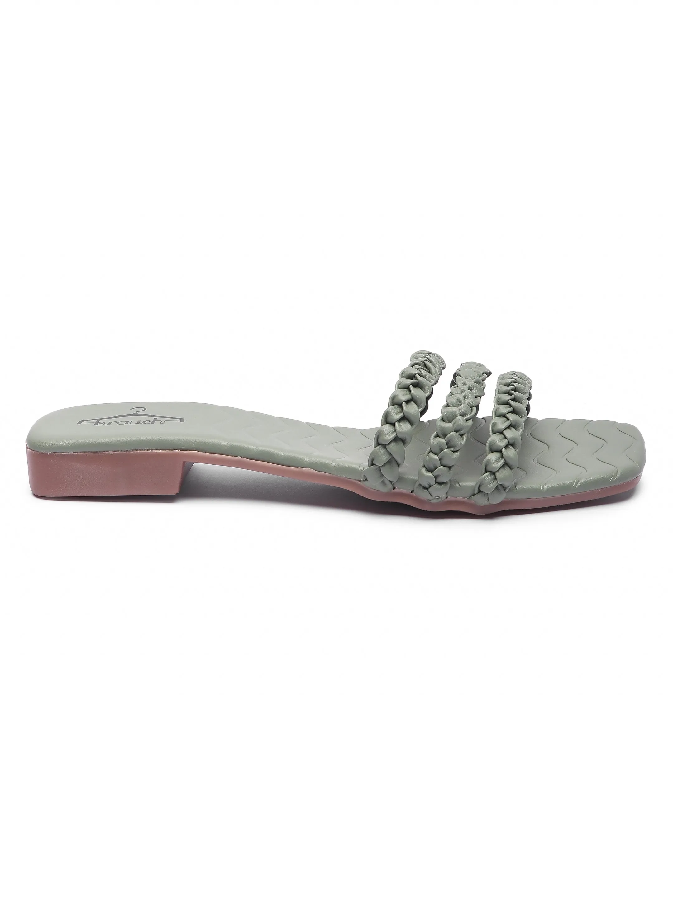 Brauch Olive Braided Multistrap Patterned Flats