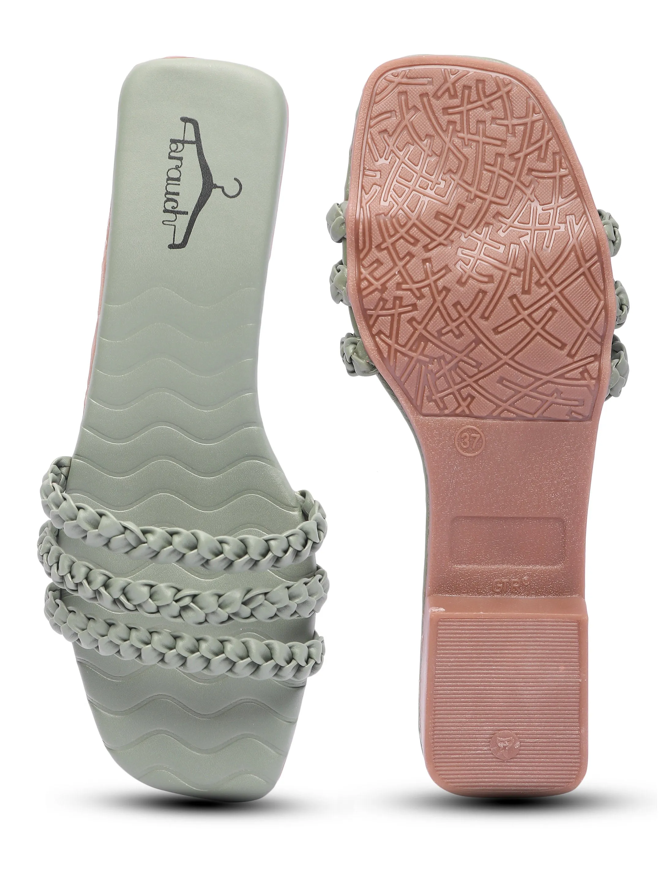Brauch Olive Braided Multistrap Patterned Flats
