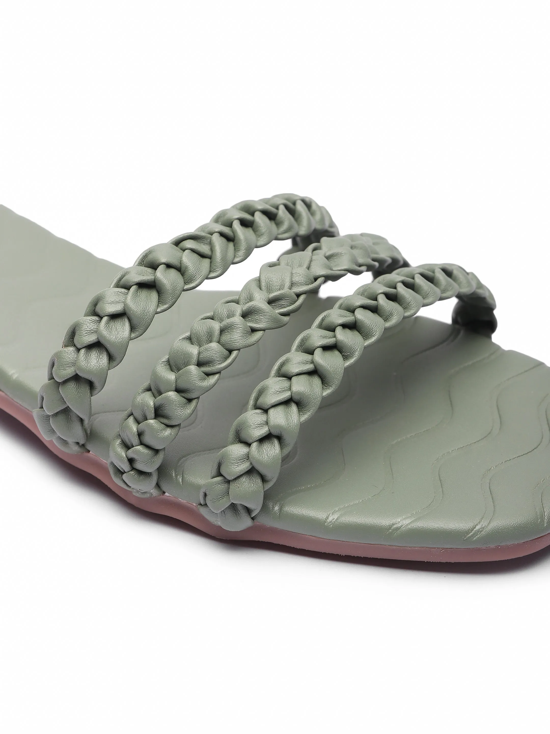 Brauch Olive Braided Multistrap Patterned Flats
