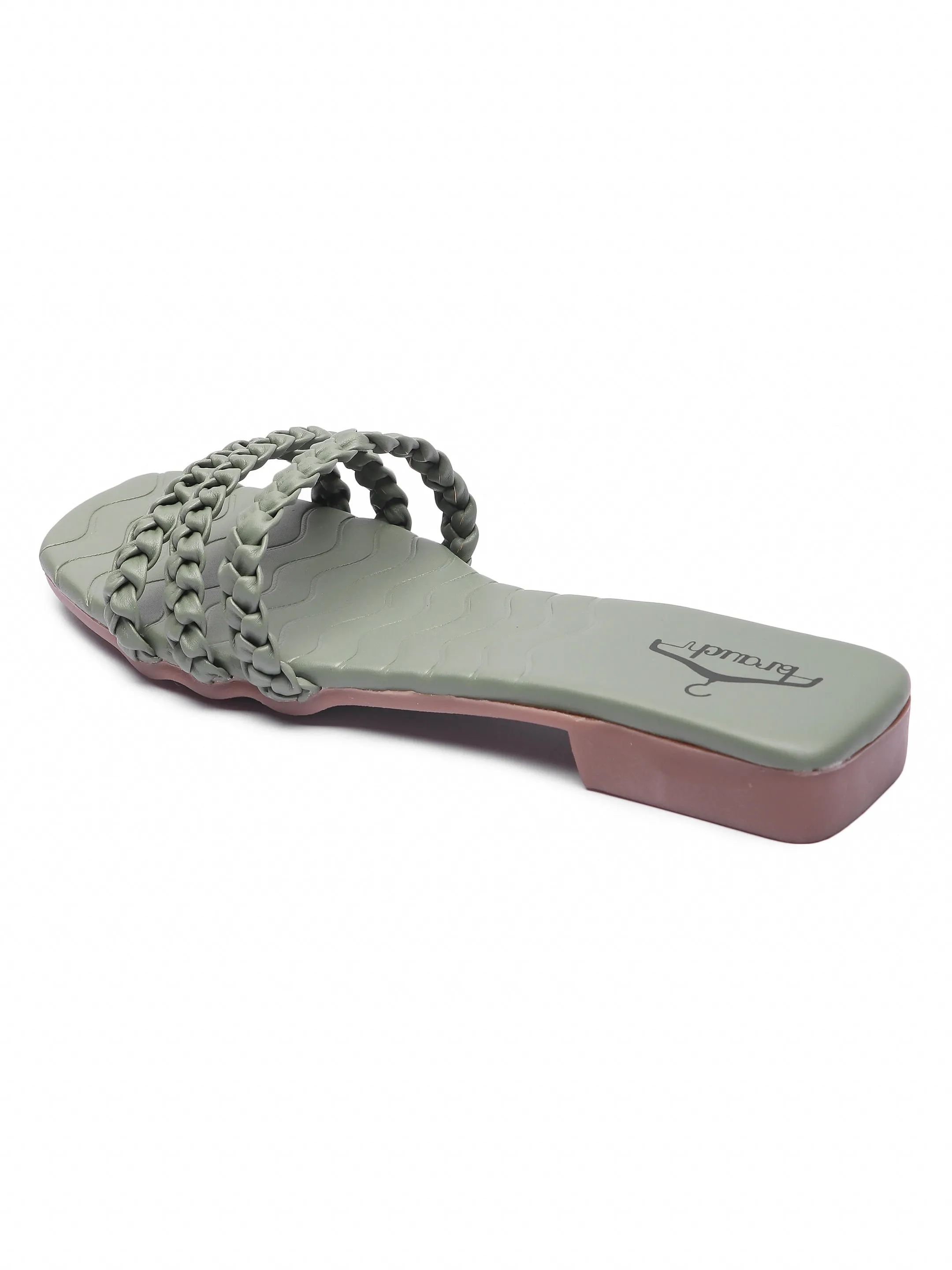 Brauch Olive Braided Multistrap Patterned Flats