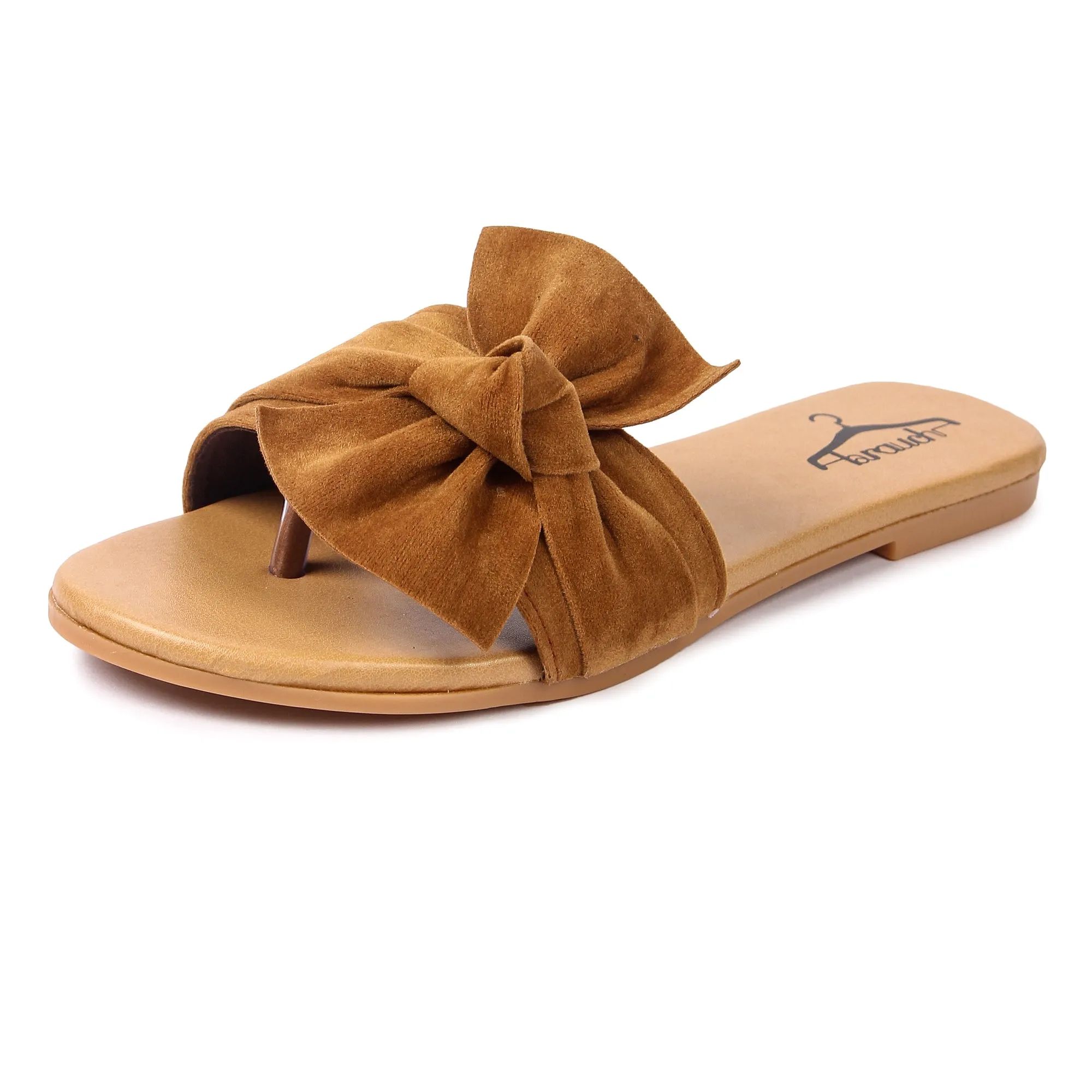 Brauch Women's Royal Brown Suede Bow Flats Slides