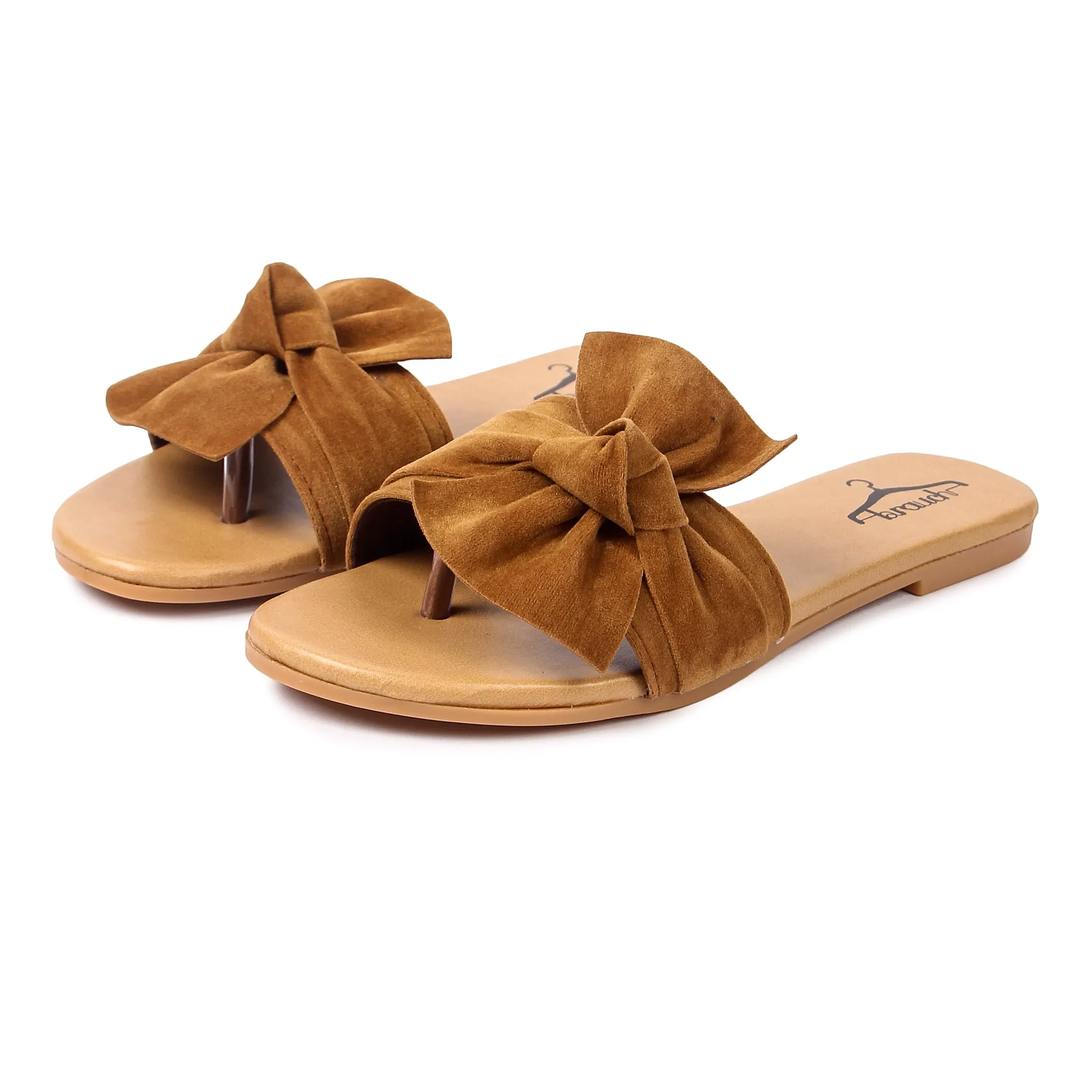 Brauch Women's Royal Brown Suede Bow Flats Slides