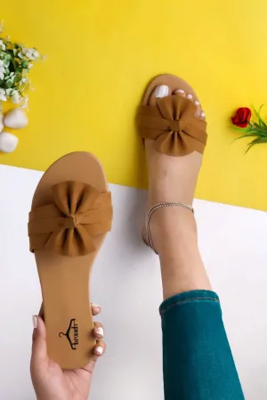 Brauch Women's Royal Brown Suede Bow Flats Slides