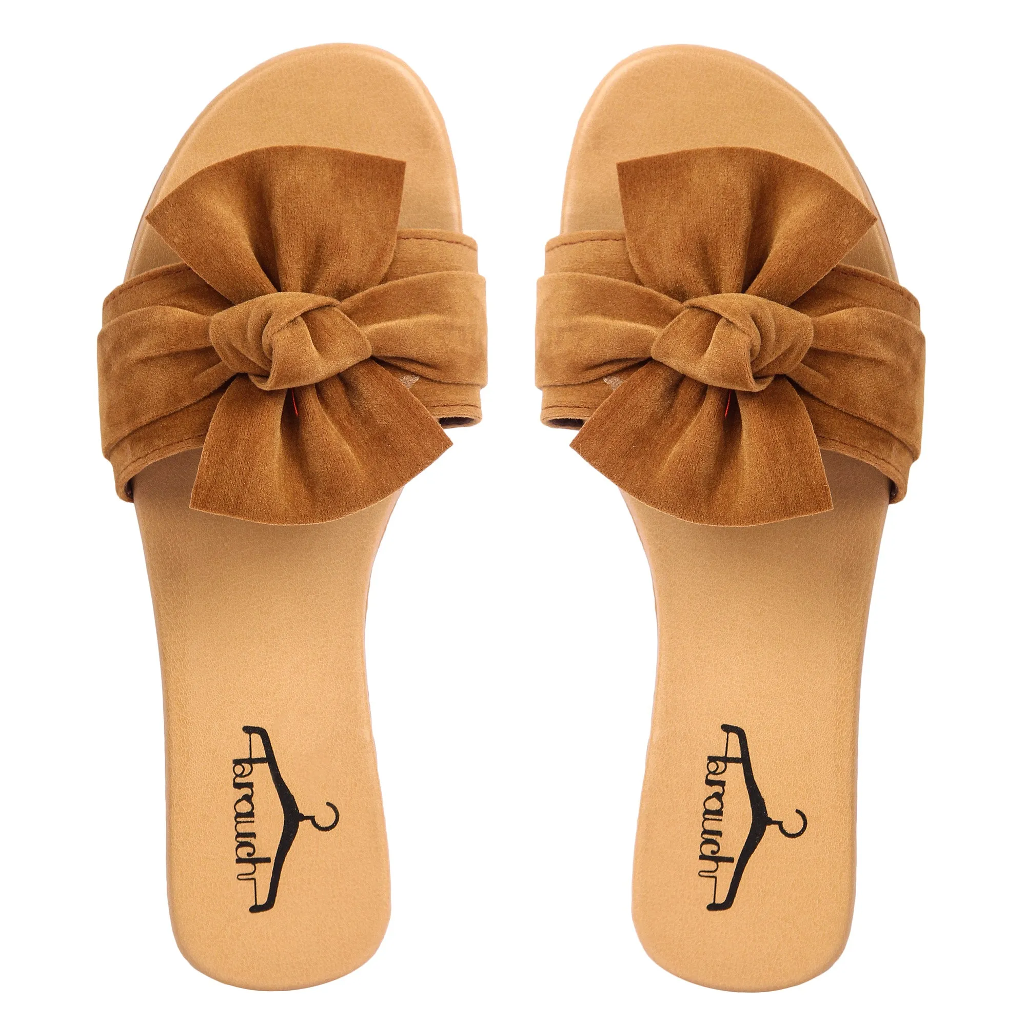 Brauch Women's Royal Brown Suede Bow Flats Slides