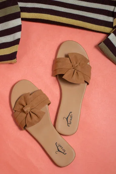 Brauch Women's Royal Brown Suede Bow Flats Slides