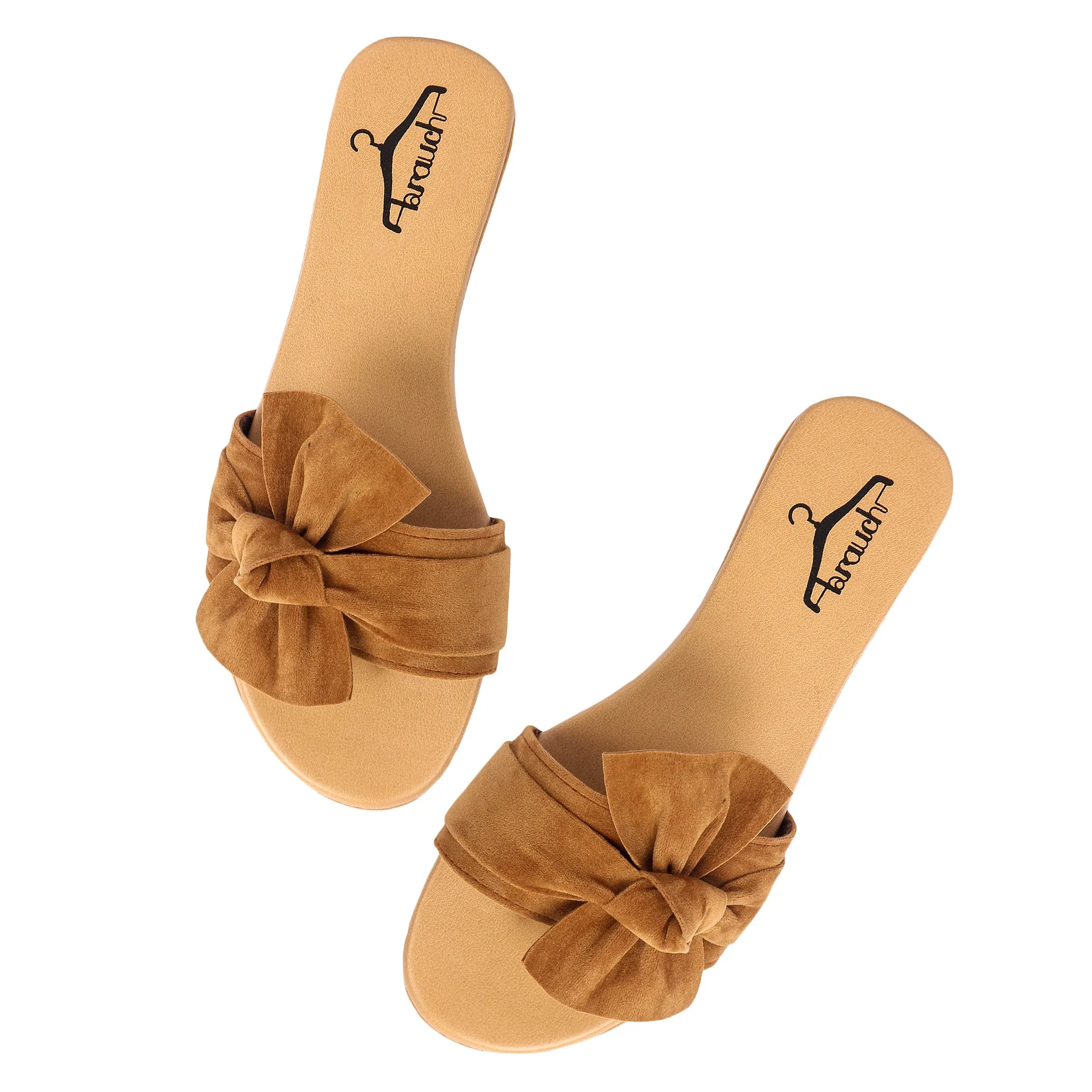 Brauch Women's Royal Brown Suede Bow Flats Slides