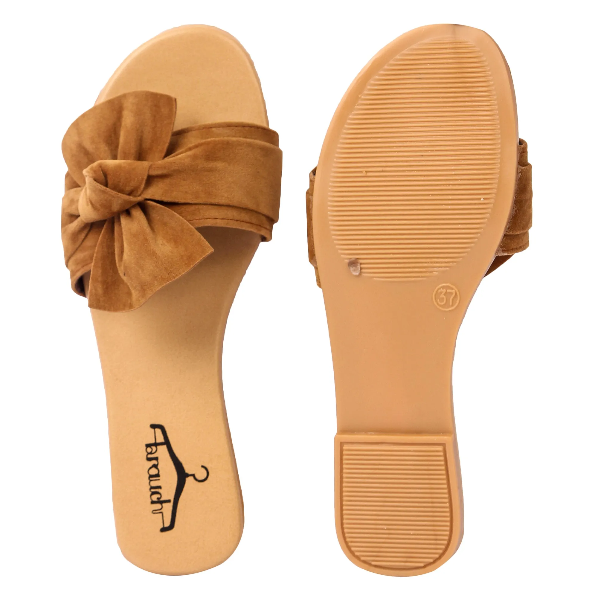 Brauch Women's Royal Brown Suede Bow Flats Slides