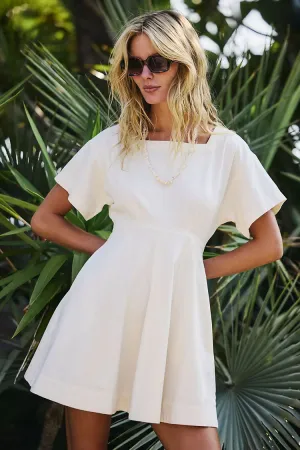 Casual Square Neck Short Sleeve Button Back Cutout Summer Mini Dress