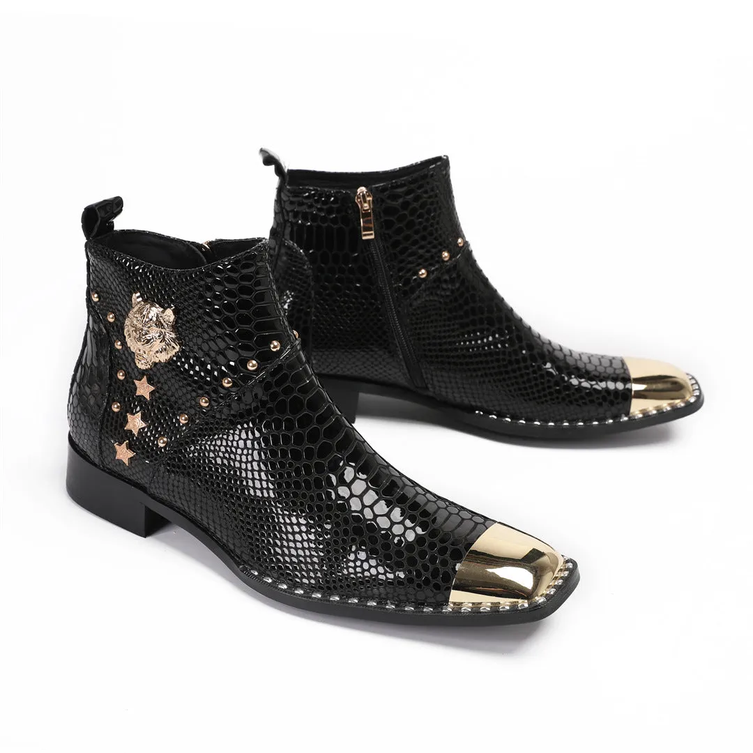 Chelsea men's boots high-top square head leather shoes men's medium boots British style men's boots 2024 new autumn and winter velvet