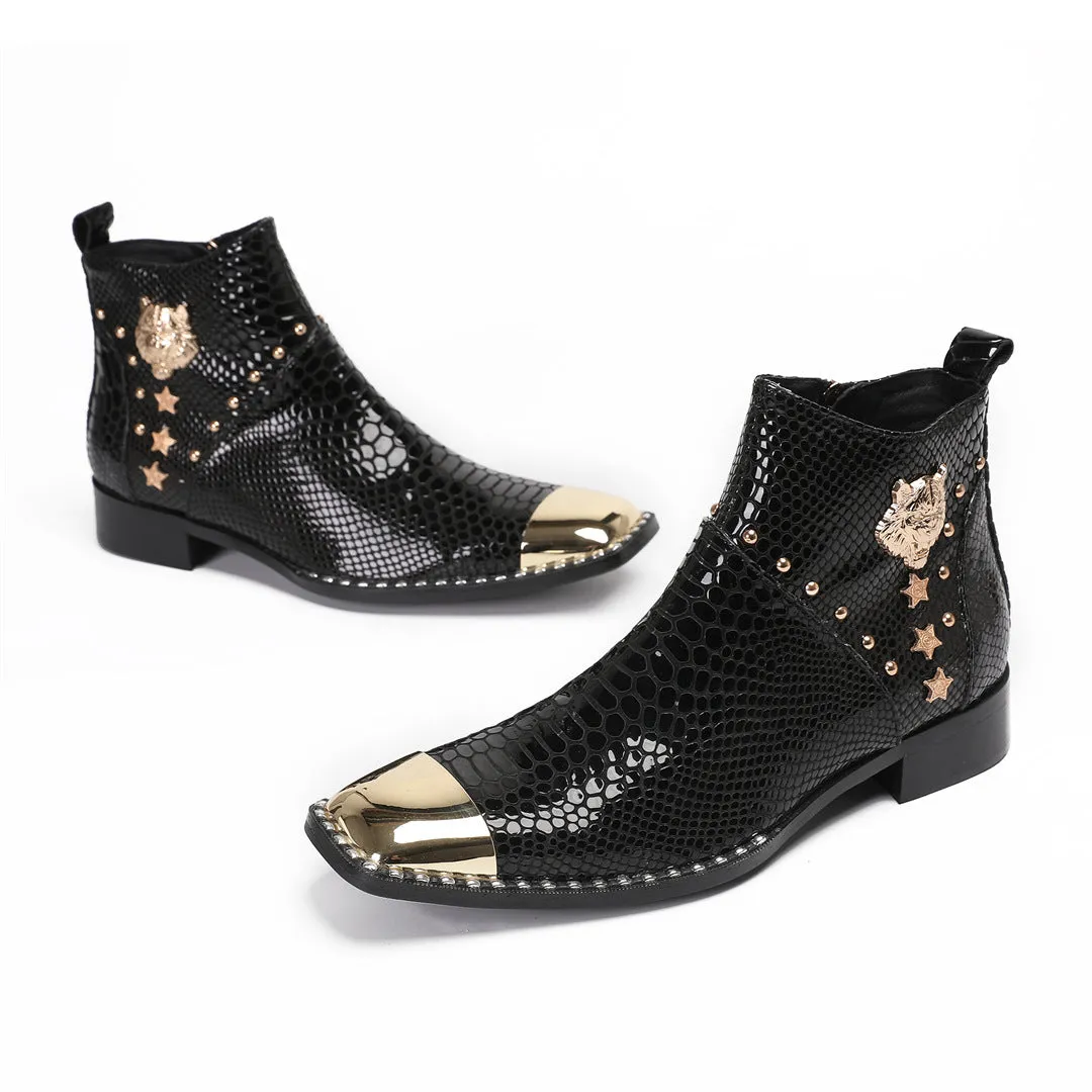 Chelsea men's boots high-top square head leather shoes men's medium boots British style men's boots 2024 new autumn and winter velvet