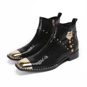 Chelsea men's boots high-top square head leather shoes men's medium boots British style men's boots 2024 new autumn and winter velvet