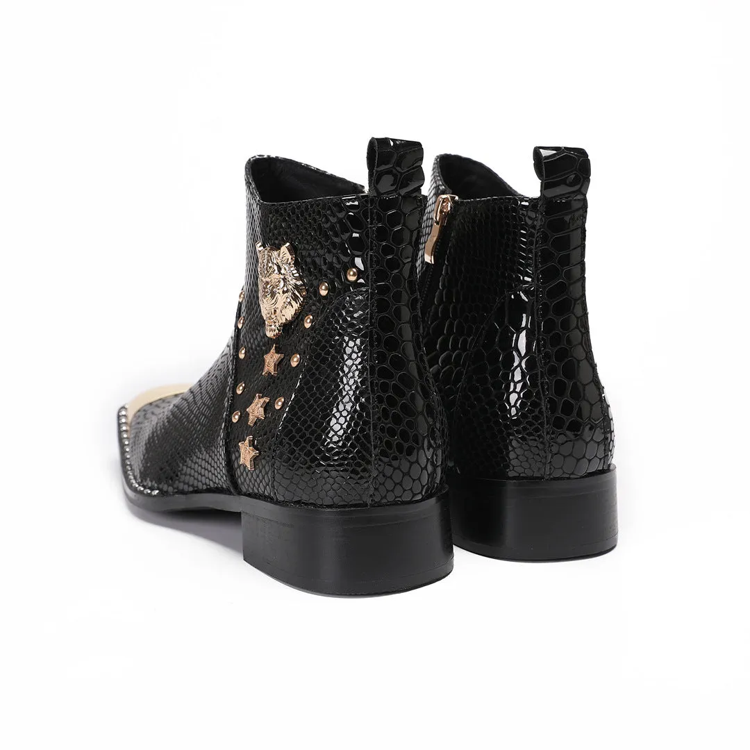 Chelsea men's boots high-top square head leather shoes men's medium boots British style men's boots 2024 new autumn and winter velvet