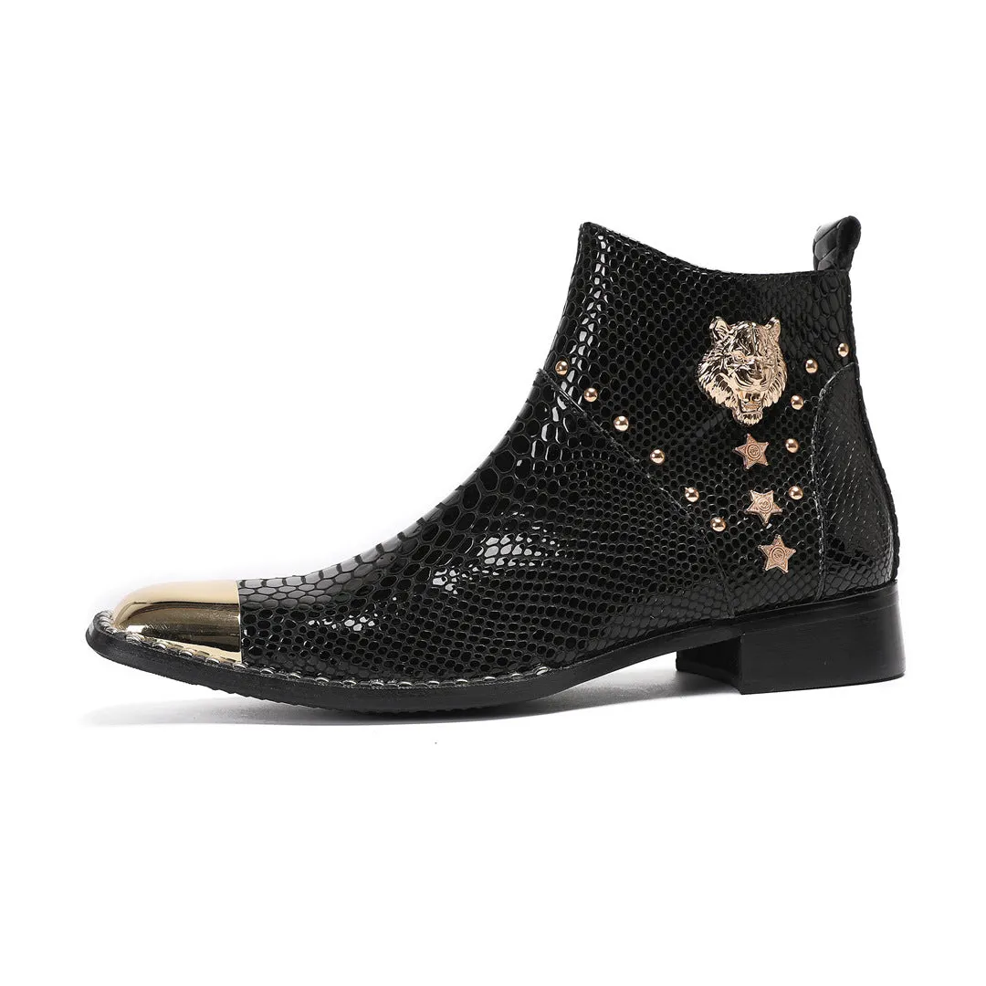 Chelsea men's boots high-top square head leather shoes men's medium boots British style men's boots 2024 new autumn and winter velvet