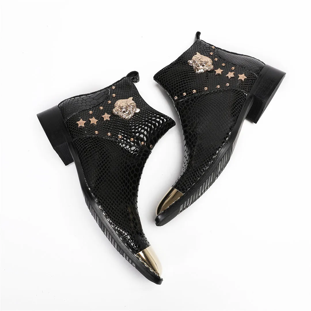 Chelsea men's boots high-top square head leather shoes men's medium boots British style men's boots 2024 new autumn and winter velvet