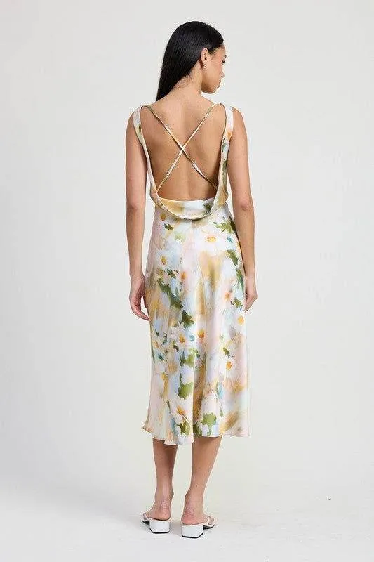 Floral Midi Cowl Neck Dress