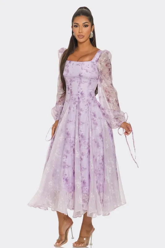 Lavender Blossom Puff Sleeve Maxi Dress