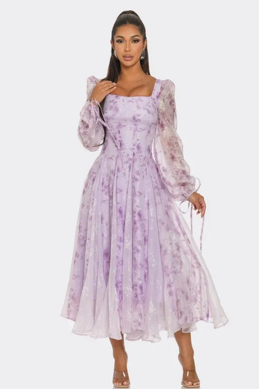Lavender Blossom Puff Sleeve Maxi Dress