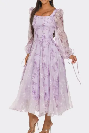 Lavender Blossom Puff Sleeve Maxi Dress