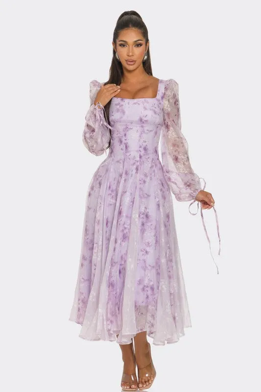 Lavender Blossom Puff Sleeve Maxi Dress