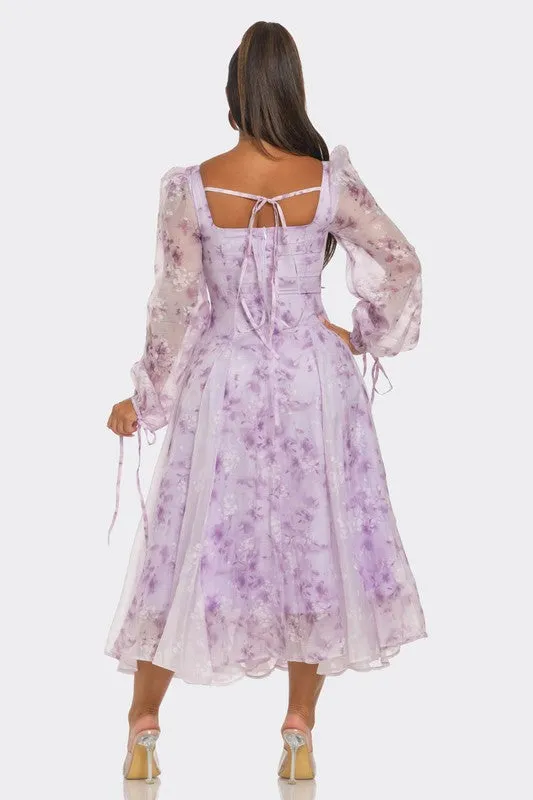Lavender Blossom Puff Sleeve Maxi Dress