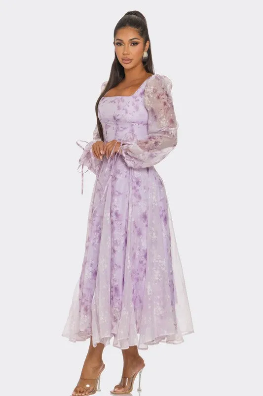 Lavender Blossom Puff Sleeve Maxi Dress