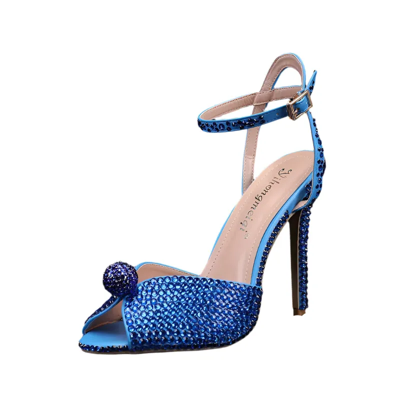 Luxury White Peep Toe High Heels – Women's Wedding Shoes with Pearl Studs & Buckle | Designer Bridal Sandals, Sizes Up to 43