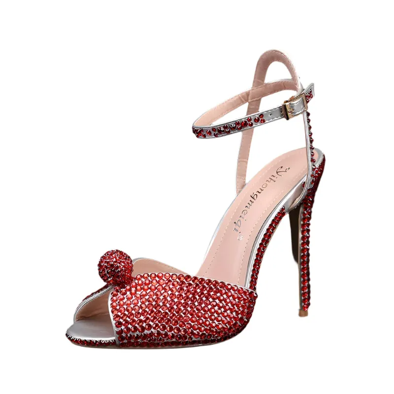 Luxury White Peep Toe High Heels – Women's Wedding Shoes with Pearl Studs & Buckle | Designer Bridal Sandals, Sizes Up to 43