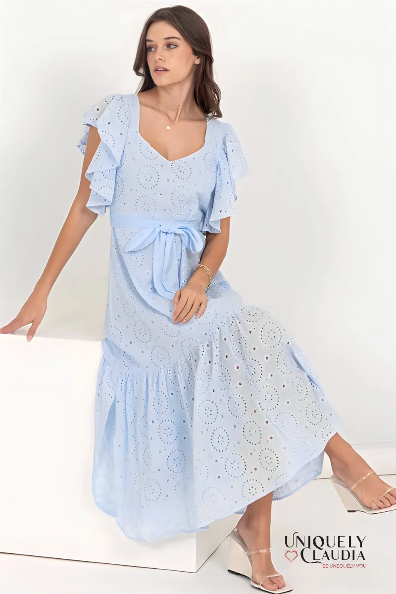 Mackenzie Eyelet Tiered Ruffle Sleeve Maxi Dress