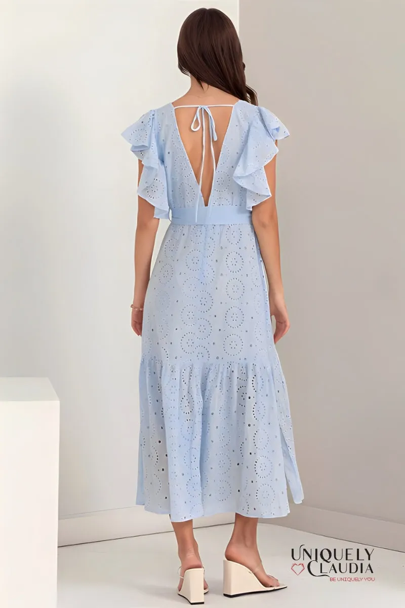 Mackenzie Eyelet Tiered Ruffle Sleeve Maxi Dress