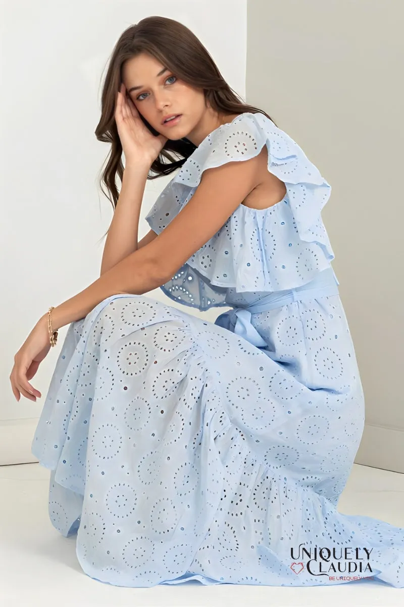 Mackenzie Eyelet Tiered Ruffle Sleeve Maxi Dress