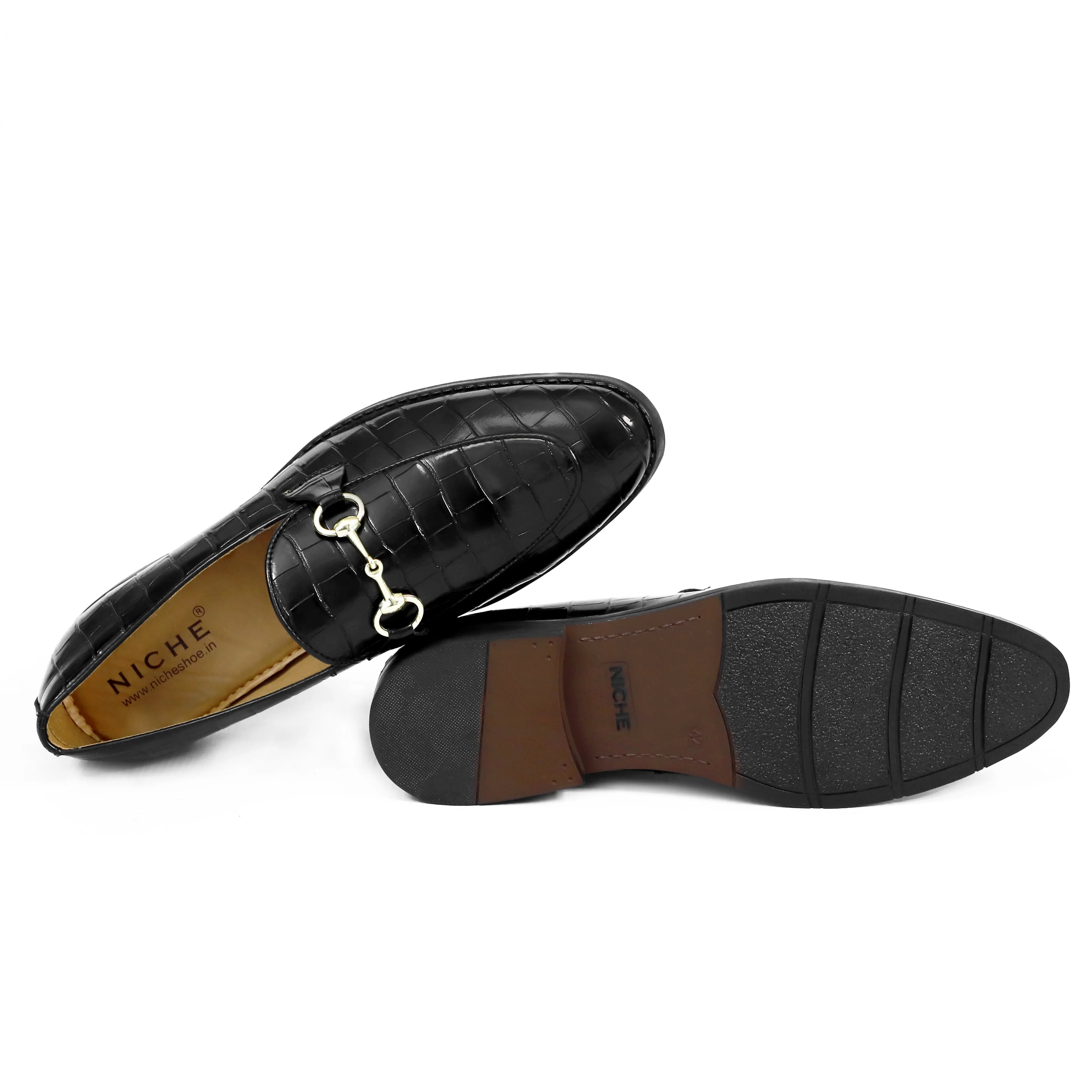 NICHE Black Croc Horsebit Loafers