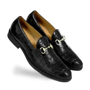NICHE Black Croc Horsebit Loafers