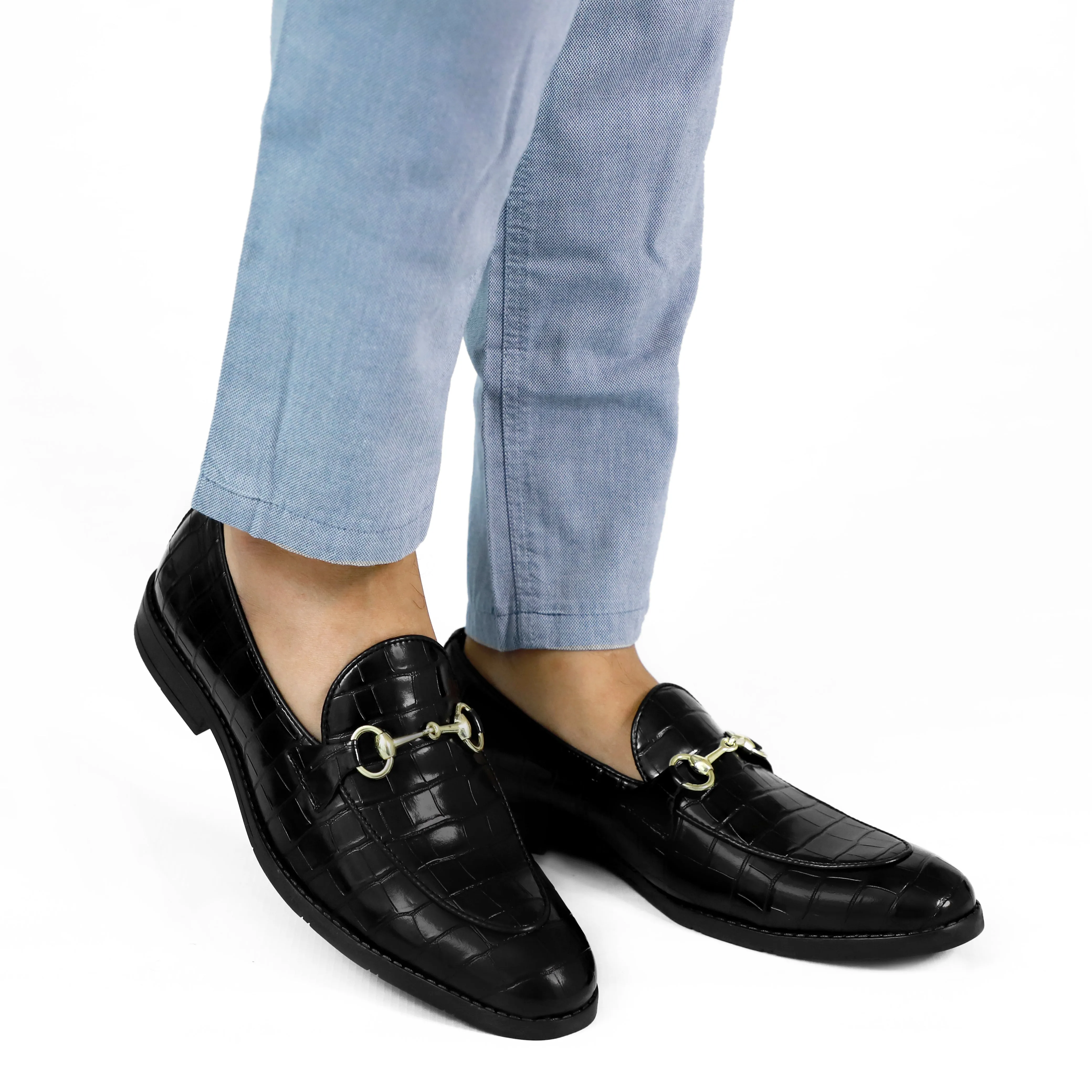 NICHE Black Croc Horsebit Loafers