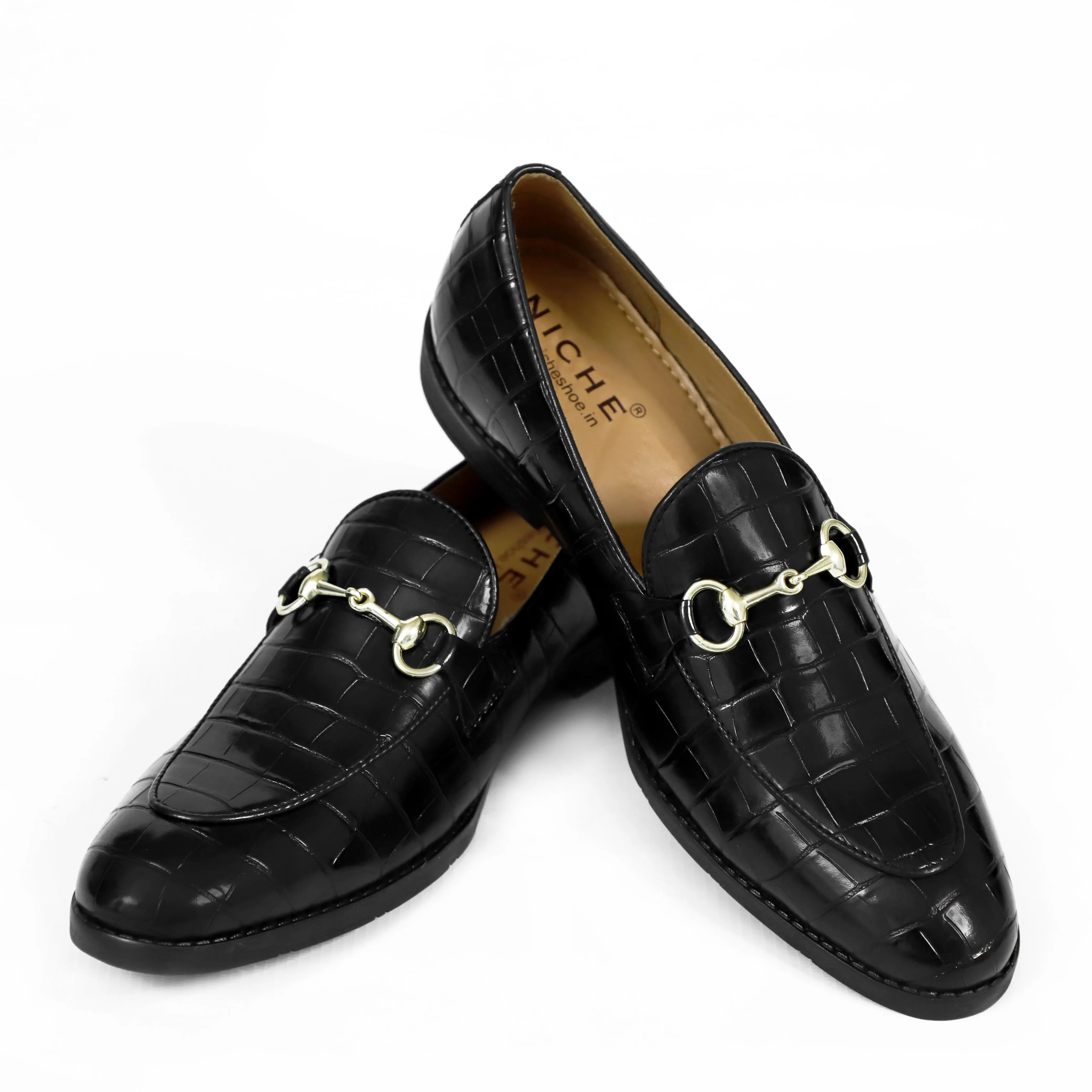NICHE Black Croc Horsebit Loafers
