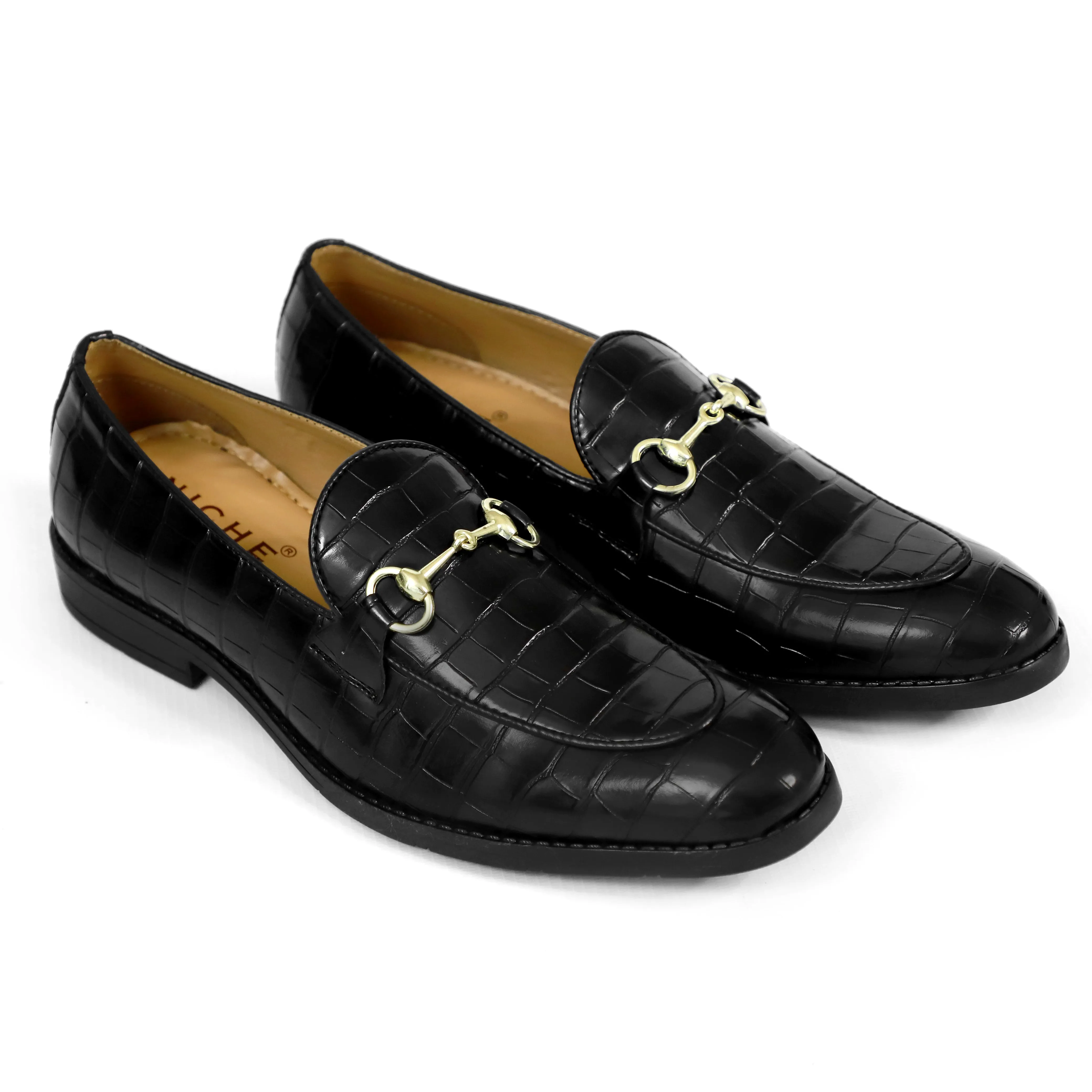 NICHE Black Croc Horsebit Loafers