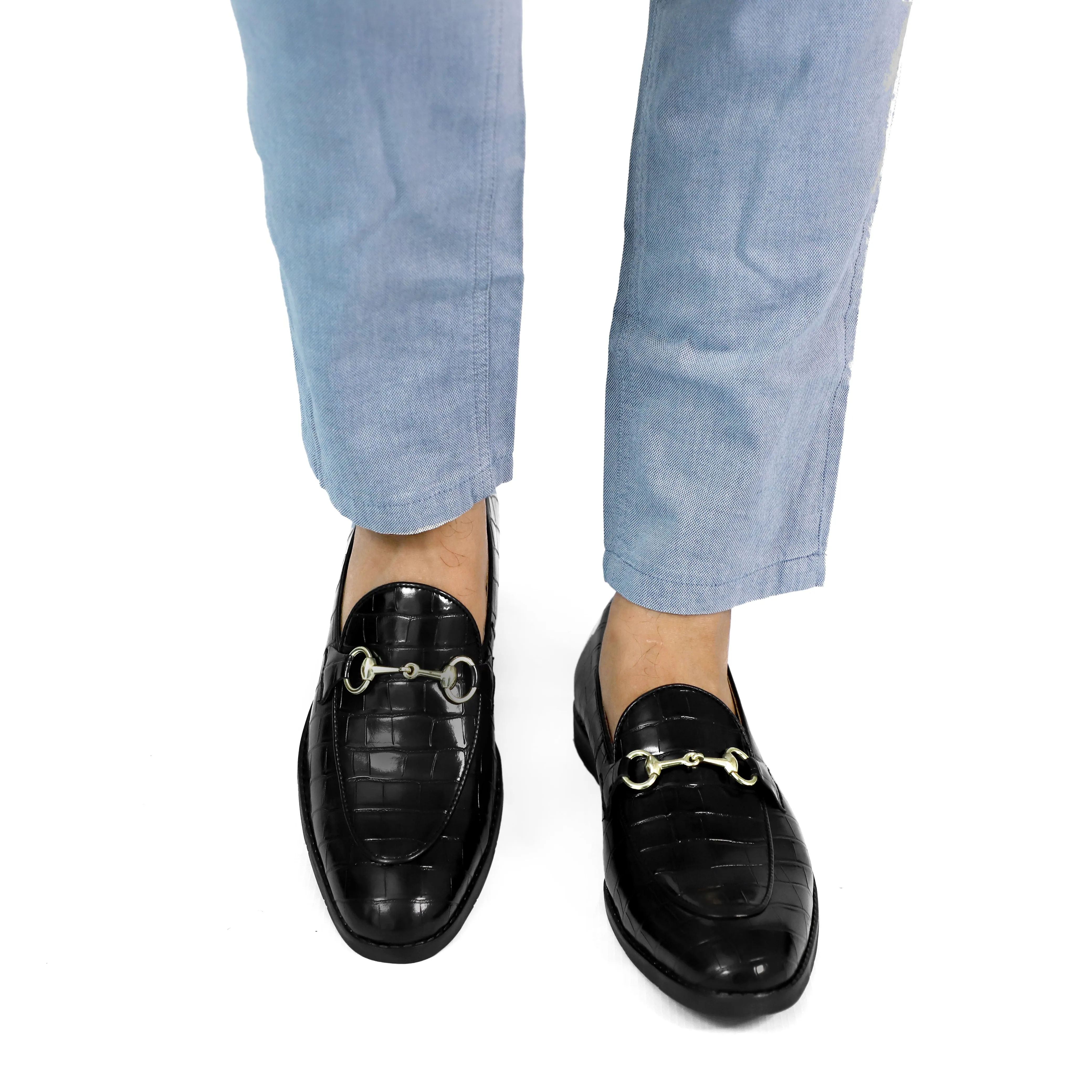 NICHE Black Croc Horsebit Loafers