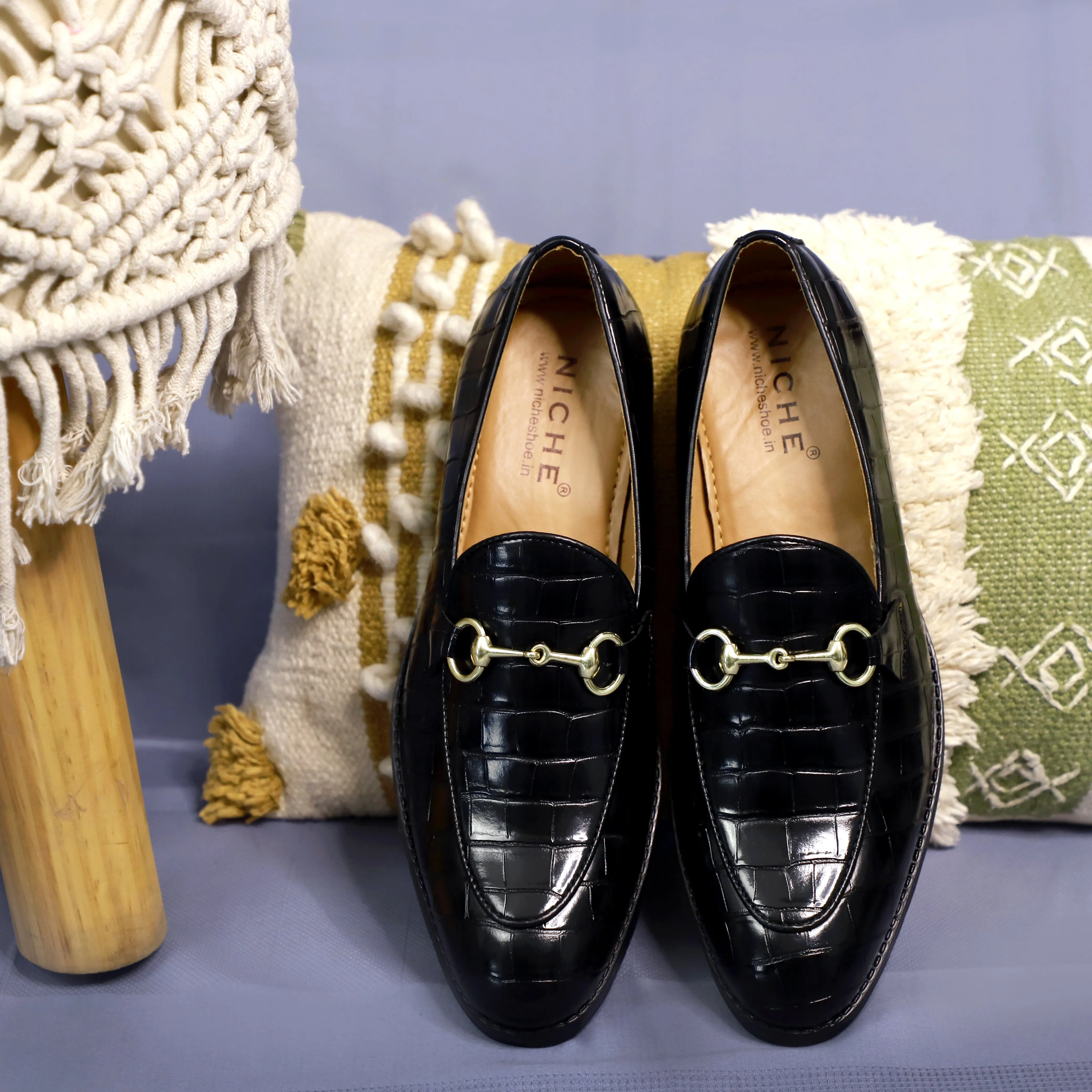 NICHE Black Croc Horsebit Loafers