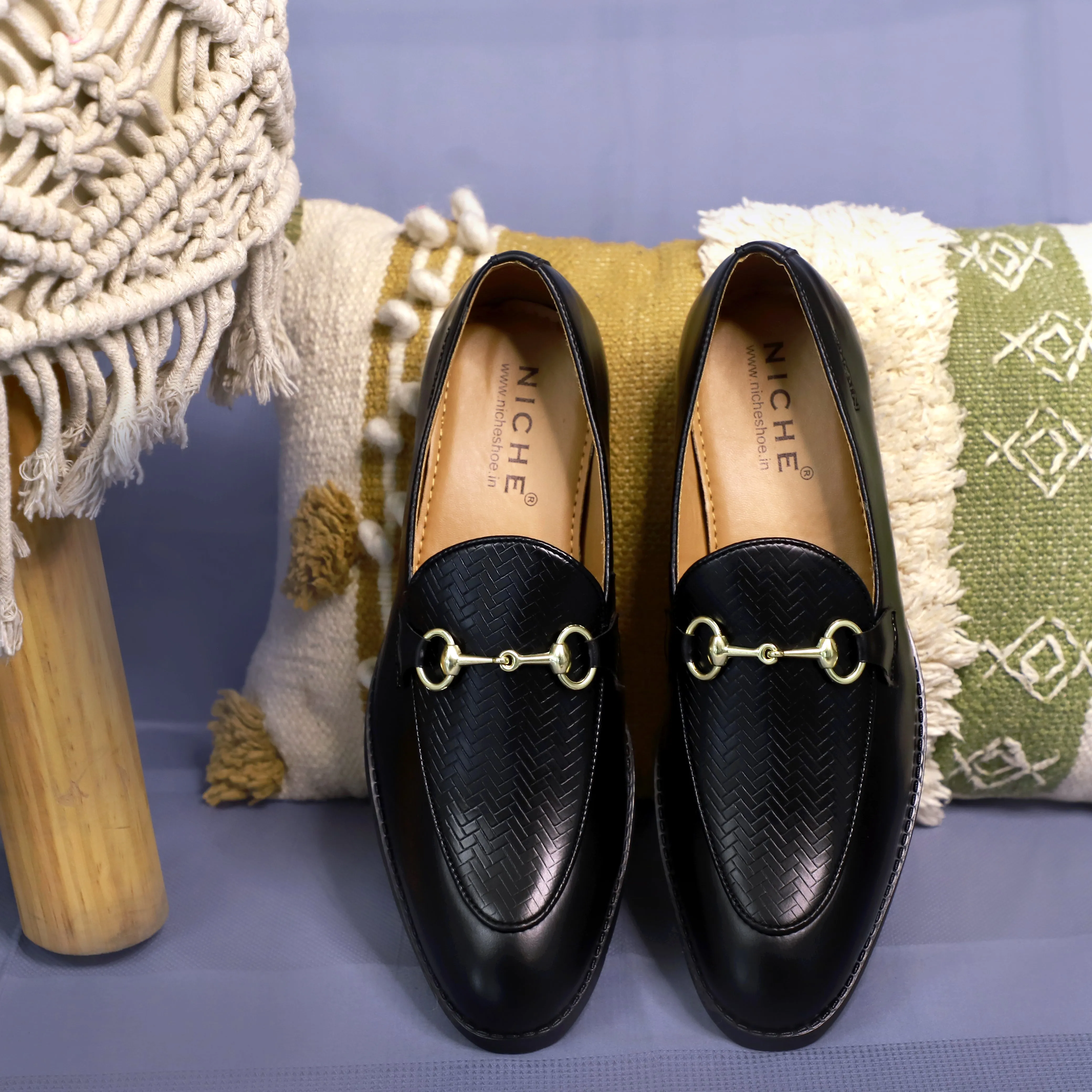 NICHE Black Designer Horsebit Loafers