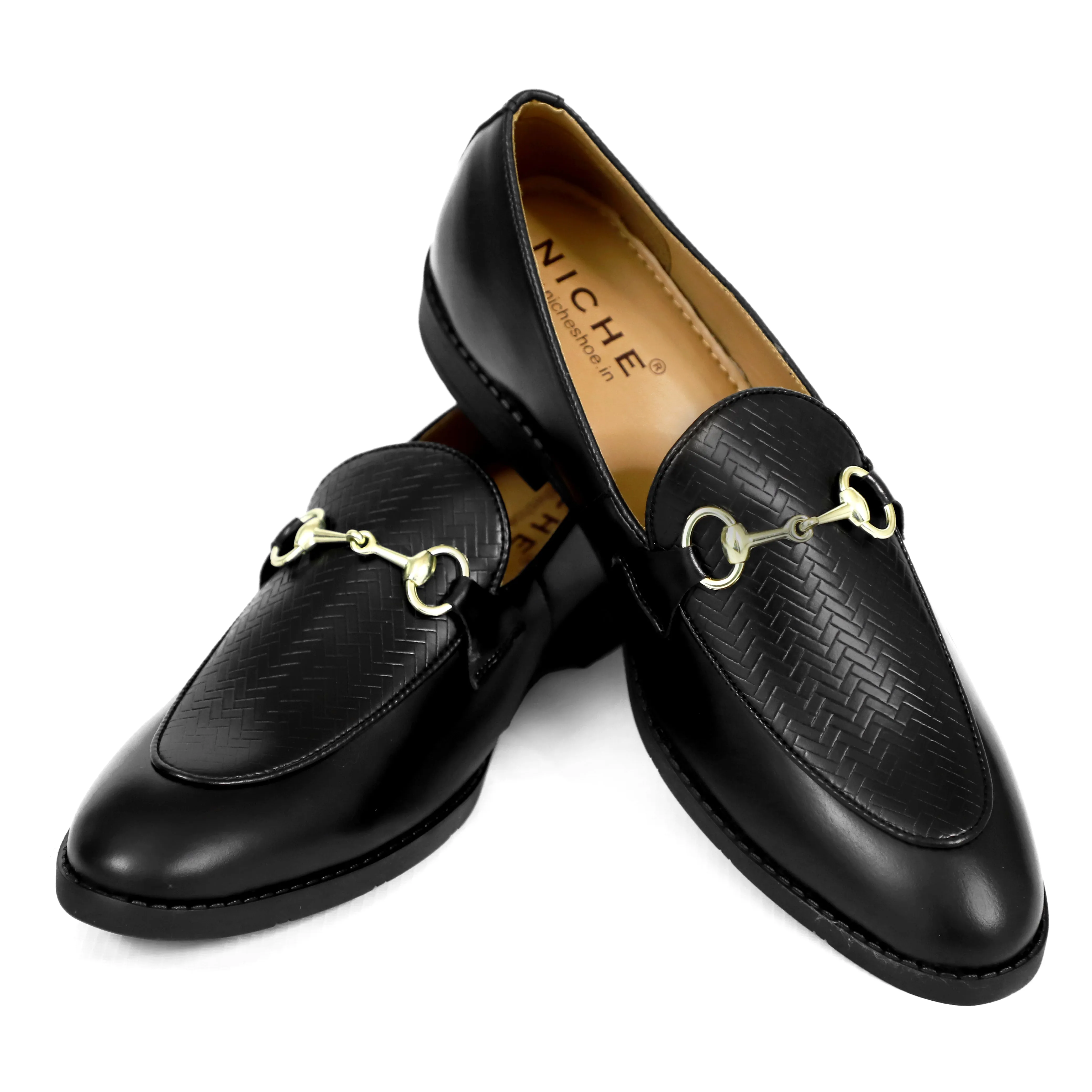 NICHE Black Designer Horsebit Loafers