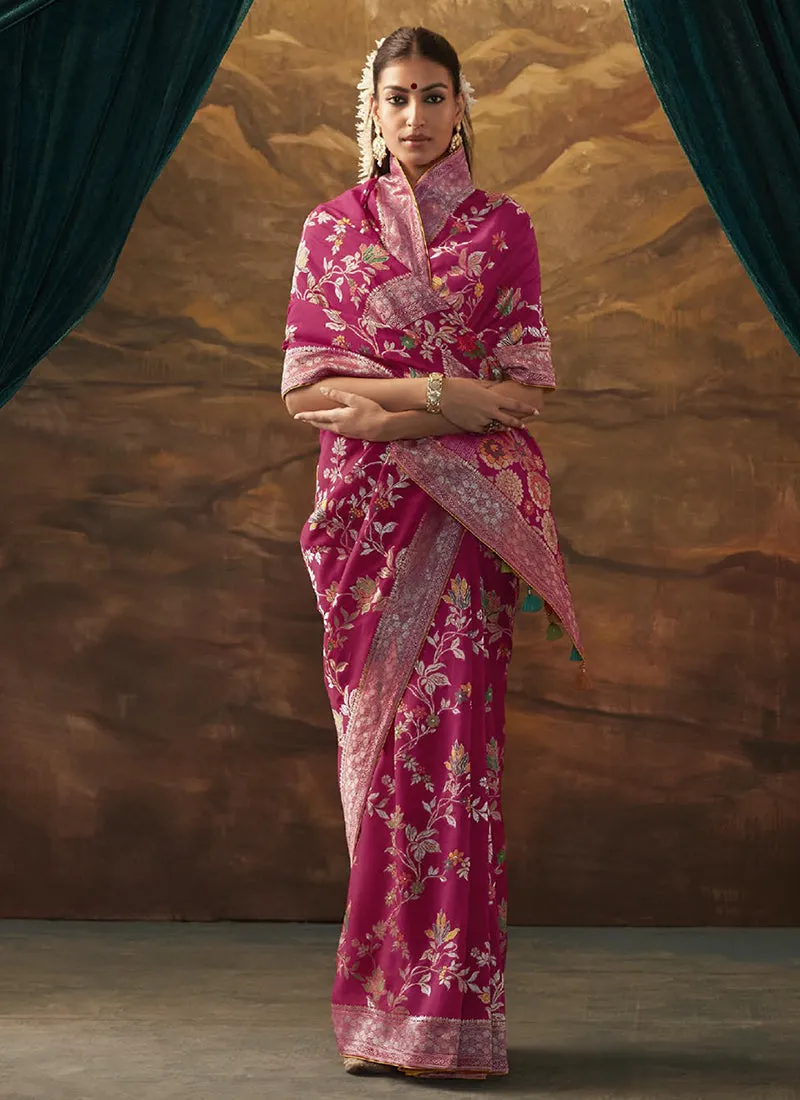 Pink Dual Tone Floral Paithani Banarasi Dola Silk Saree