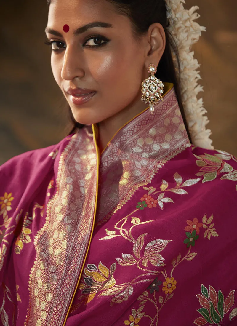 Pink Dual Tone Floral Paithani Banarasi Dola Silk Saree
