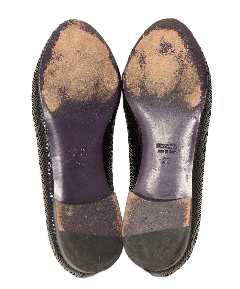 Prada Black Sequin Flats sz 8